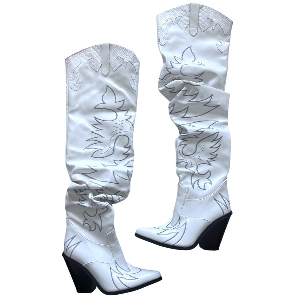 Sergio Todzi Thigh High Boots Western Cowboy Boots Size 37 US 6.5 White